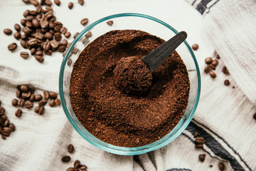 Coffee grounds in bowl