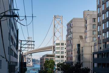 Fototapeta na wymiar San Francisco downtown and Bay Bridge vista in San Francisco, California
