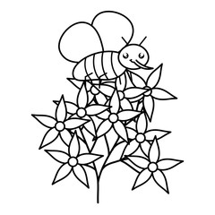 flowers garden with little bee flying kawaii character