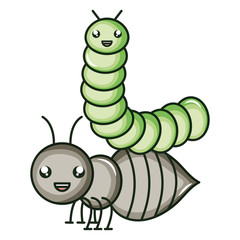cute ant insect and worm kawaii characters