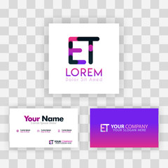 Vector Purple Modern Creative. Clean Business Card Template Concept. TE Letter logo Minimal Gradient Corporate. ET Company Luxury Logo Background. Logo E for print, marketing, identity, identification
