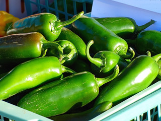 Jalapenos on display for sale at the farmers market on Cherry Street in Tulsa Oklahoma.