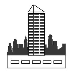 Obraz premium Office building on the street at city in black and white