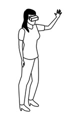 virtual reality technology experience cartoon in black and white