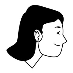 Young woman face cartoon head in black and white