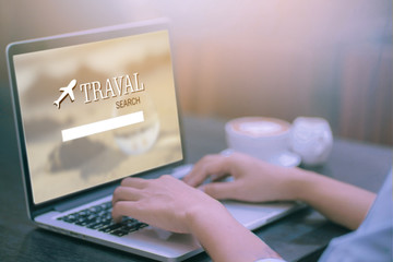 Travel concept, best opportunities on the screen of laptop online