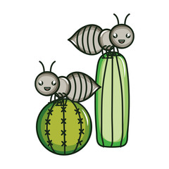 exotic cactu with ants kawaii character