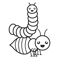 cute ant insect and worm kawaii characters