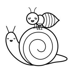 cute ant insect and snail kawaii characters
