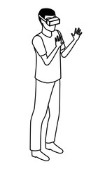 virtual reality technology experience cartoon in black and white
