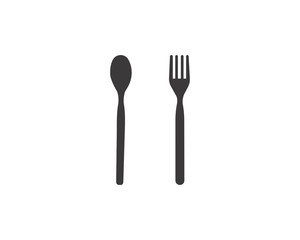 Abstract logo of a cafe or restaurant. A spoon, knife and fork on a plate. A simple outline