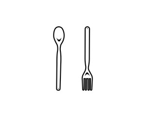 Abstract logo of a cafe or restaurant. A spoon, knife and fork on a plate. A simple outline