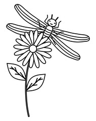 flowers garden with little dragon fly kawaii character