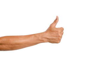  Man hand with thumb up isolated on white background