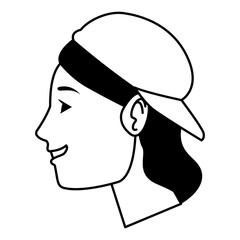 Young woman face cartoon head in black and white