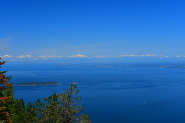 Panoramic view of the San Juan Islands from Mount Constitution on Orcas Island, Washington