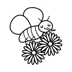 flowers garden with little insect flying kawaii character