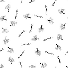 Sketch Halloween trees and vampire teeth seamless outline. Halloween trees and vampire teeth seamless outline in a hand-drawn style. October harvest background. Vector freehand set