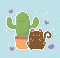 funny fantasy cat and cactus kawaii characters