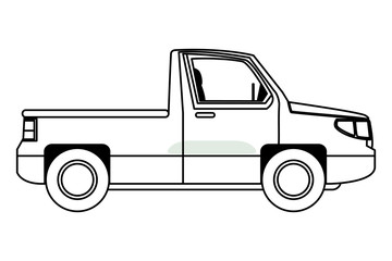 Pick up truck vehicle sideview cartoon in black and white