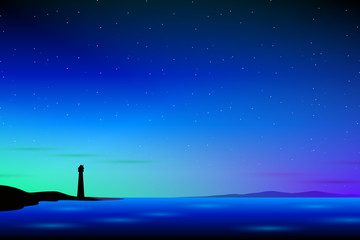 Lighthouse with Aurora light sky landscape