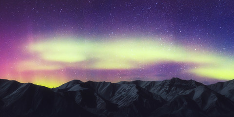 Aurora New Zealand. Colorful Red Yellow Green Aurora Lights. Aurora Australis New Zealand Southern...
