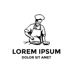 The chef is giving salt to the meat logo template