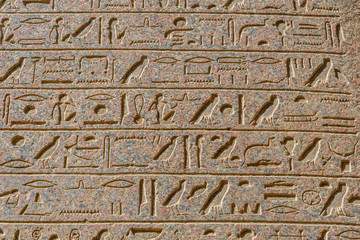 Egyptian ancient hieroglyphs on the stone wall