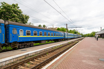 Naklejka premium carriage stands on rails, Railway train, southwestern railway, Ukraine