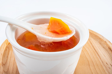 Chinese traditional health food, rock sugar, papaya, stewed bird's nest