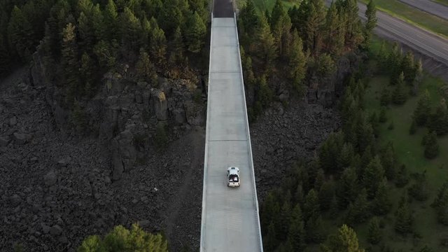 Car Driving Over Drive In Forest Ariel