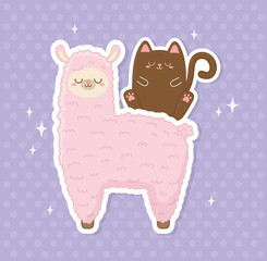 funny llama peruvian and cat kawaii characters