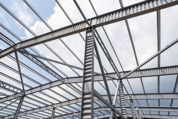 industrial building frame, metal supports and partitions for construction and roof