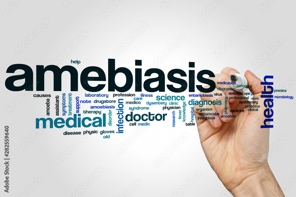 Wall mural Amebiasis word cloud concept on grey background