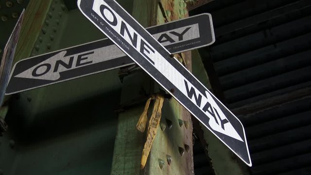 One Way Sign, Brooklyn New, York City, 4K 60P
Daytime, under highway, Close up