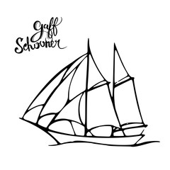 Sailing yacht in the sea icon. Line doodle sketch. Editable stroke icon.