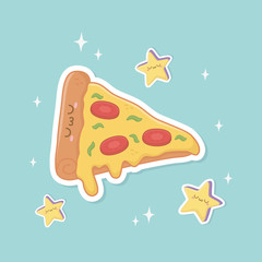 italian pizza food kawaii character