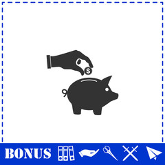 Saving Money with Piggy icon flat