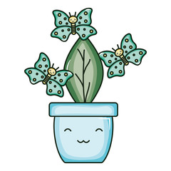 house plant in ceramic pot with butterflies kawaii style