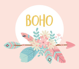 flowers and feathers with arrows decoration boho style