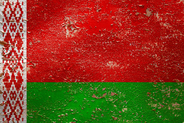 National flag of Belarus  on old peeling wall background.The concept of national pride and symbol of the country.