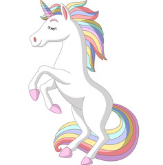 Cartoon white unicorn standing on white background