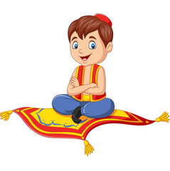 Cartoon aladdin travelling on flying carpet