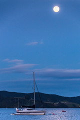 sailing ship in the sea under the full moon
