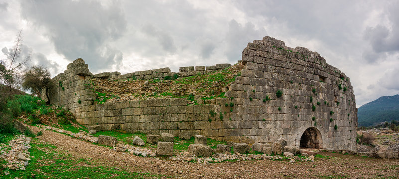 Kaunos Ancient City. Exterior view of Ancient Roman theater. Dalyan, Mugla, Turkey.
