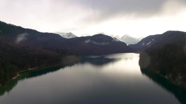 Lake view from a drone by the Alpes