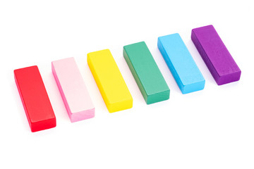 colorful wooden blocks toys on white background. Creative, diverse, expanding, rising or growing.
