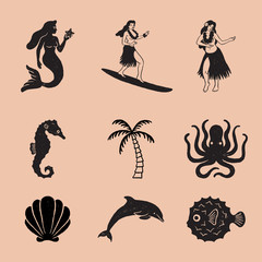 Vintage Tropical Icon Illustrations - 282564677