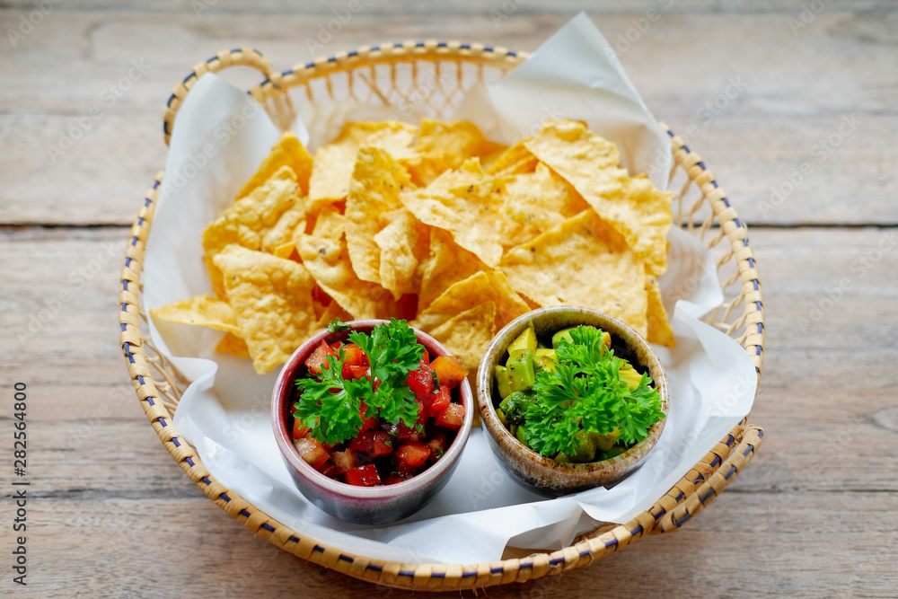 Wall mural Nachos on wood table