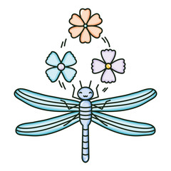 flowers garden with little dragon fly kawaii character